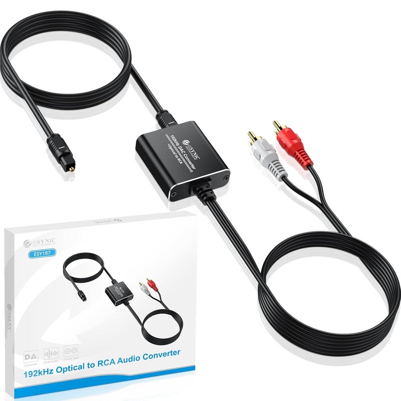 eSynic Portable Optical to RCA Adapter-7 FT Long-Built-in DAC Chip-Easy to Setup-192KHZ Digital to Analog Converter-Aluminum Shell-from HDTV/Blu-ray/DVD/Gaming Consoles to L/R Stereo Audio System - Image 1